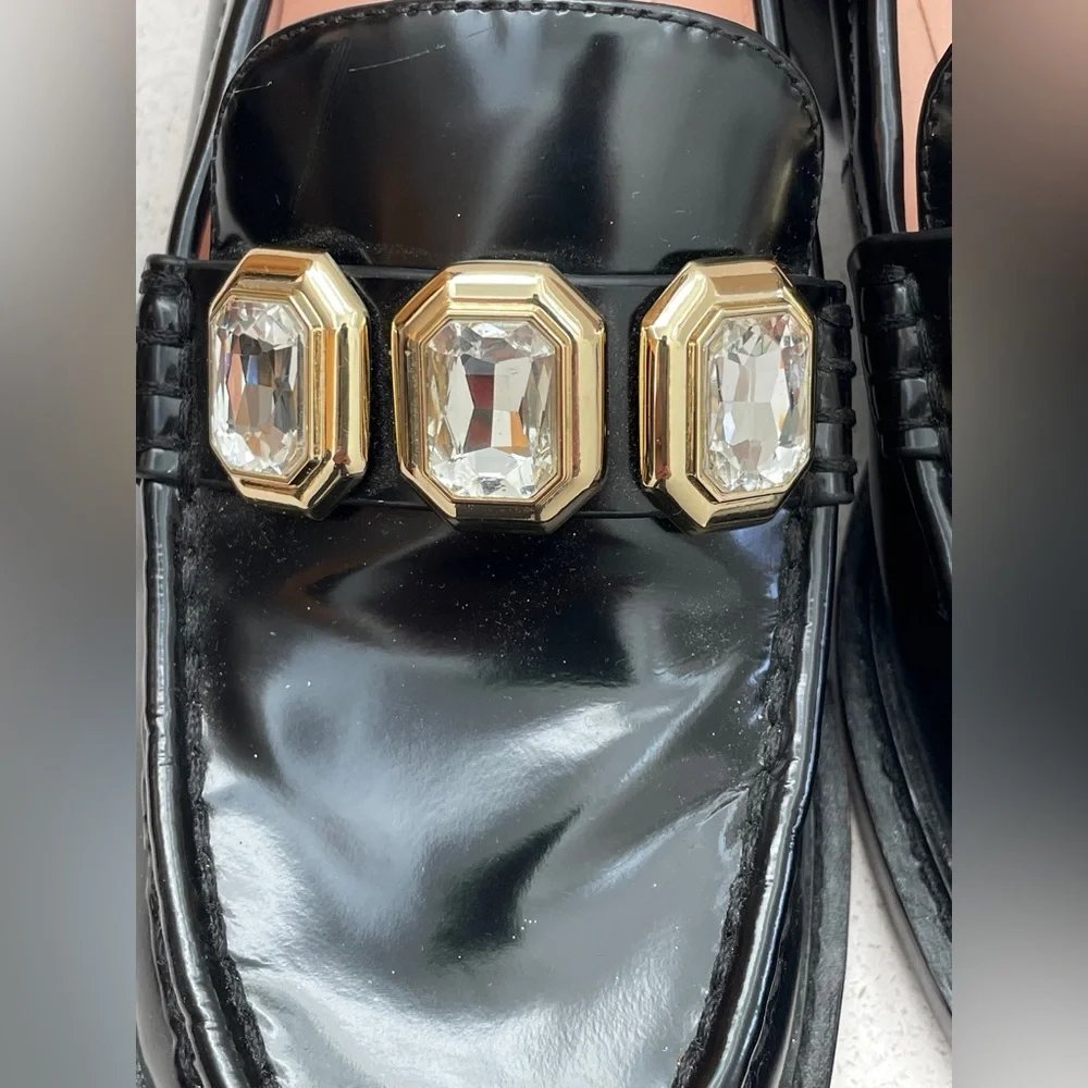 J. Crew Spazzolato Leather Jeweled Loafers - Size 7.5